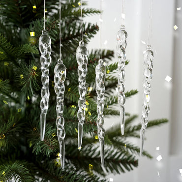 24-pc Clear Crystal Icicle Ornaments – Christmas Tree Hanging Decor