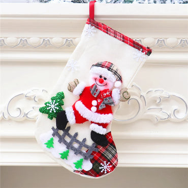 4-Pcs Large Christmas Stockings Set – Plush Santa, Snowman, Bear & Elk