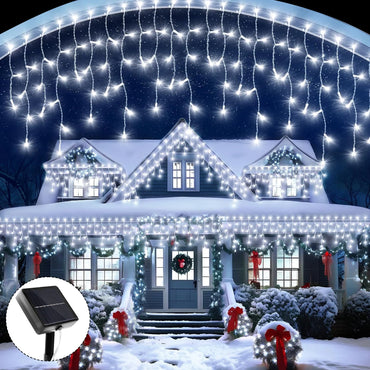 Solar LED Icicle String Lights – 8 Modes, Waterproof Outdoor Christmas Decor