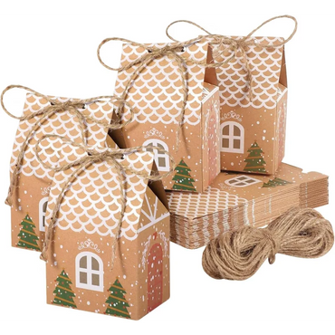 20 Pcs Mini Christmas Gingerbread Treat Boxes with Hemp Rope